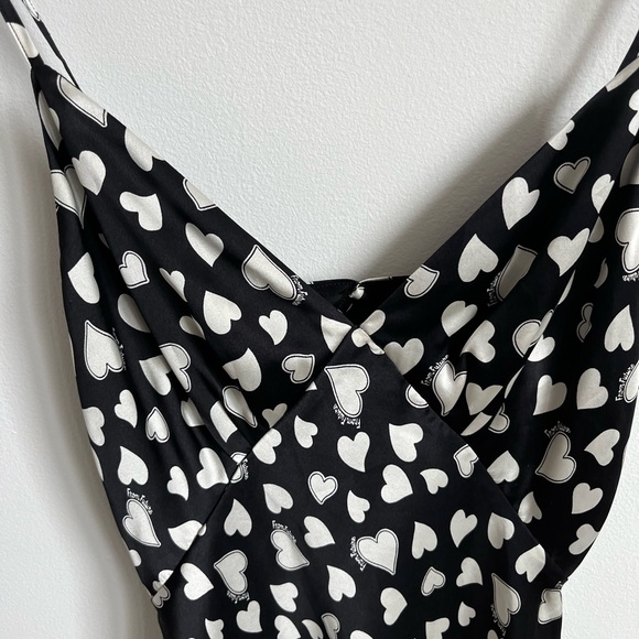 FROM FUTURE 100% silk “gloria mini dress” black and white hearts - Picture 5 of 6